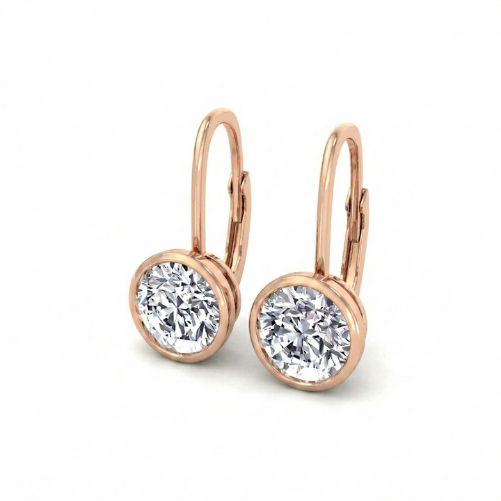 Round Shape Natural Diamond Dangle Earrings Rose Gold 14K