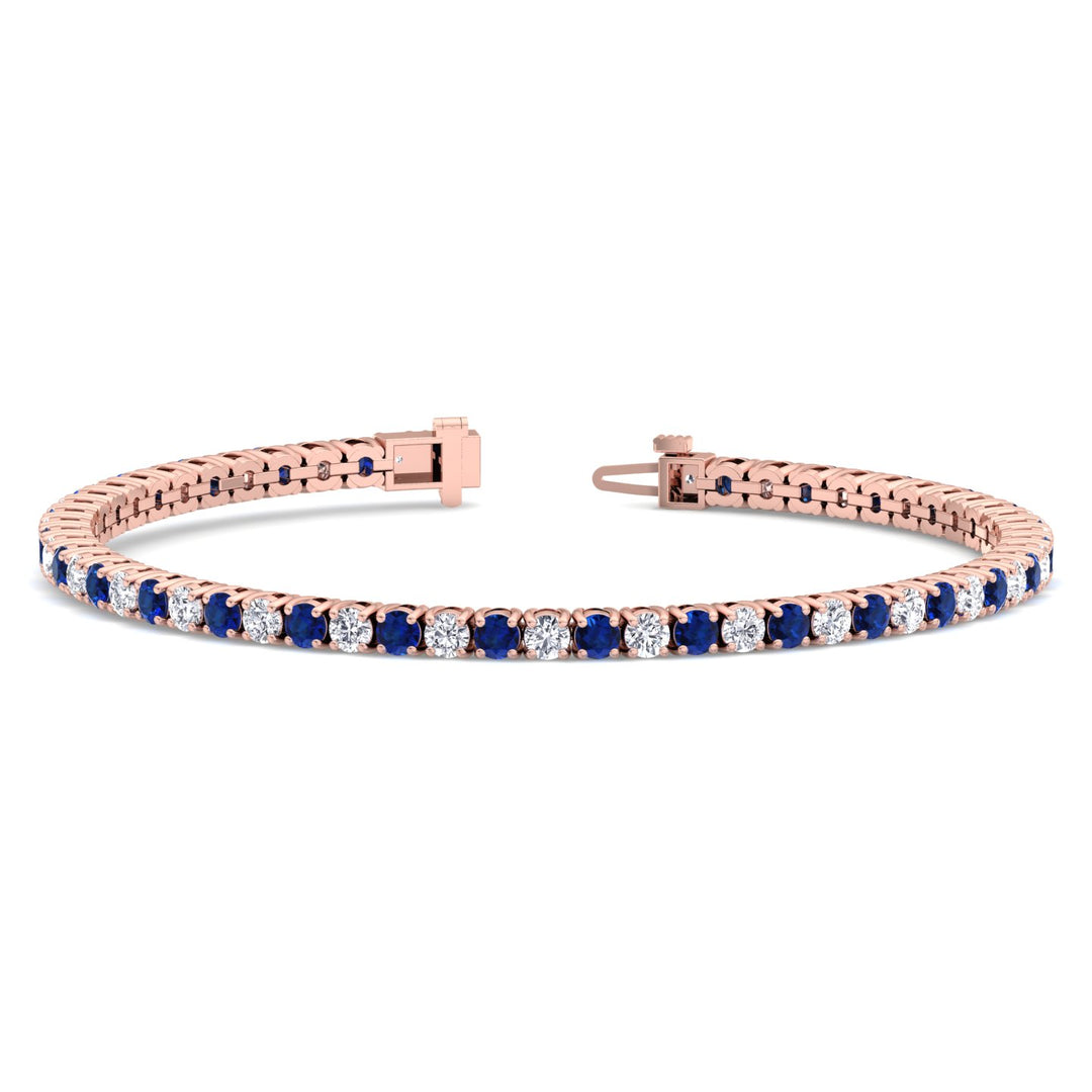 Alternating Natural Diamond & Sapphire Tennis Bracelet 14K Solid Gold