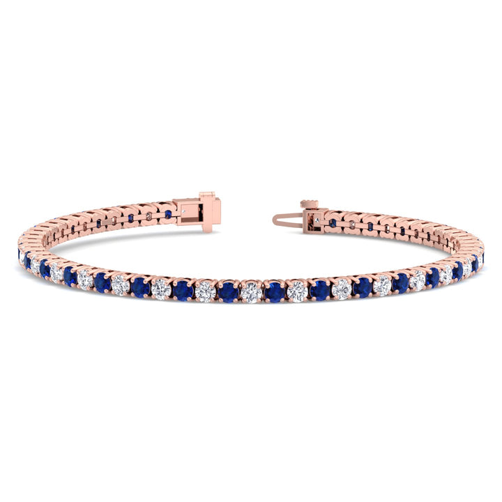 Alternating Natural Diamond & Sapphire Tennis Bracelet 14K Solid Gold