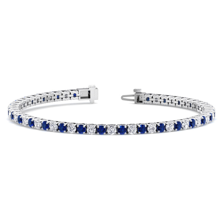 Alternating Natural Diamond & Sapphire Tennis Bracelet 14K Solid Gold