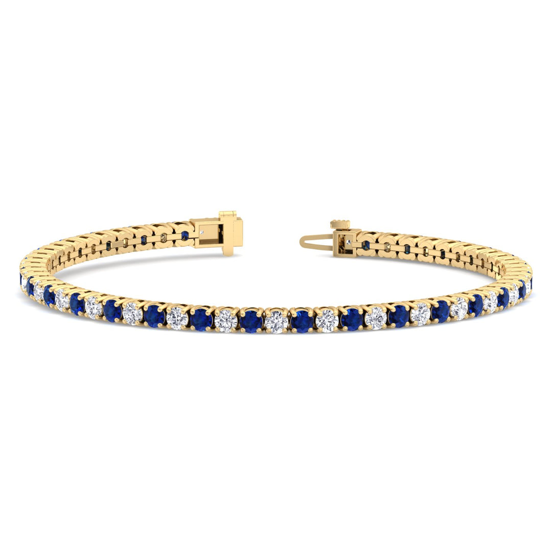 Alternating Natural Diamond & Sapphire Tennis Bracelet 14K Solid Gold