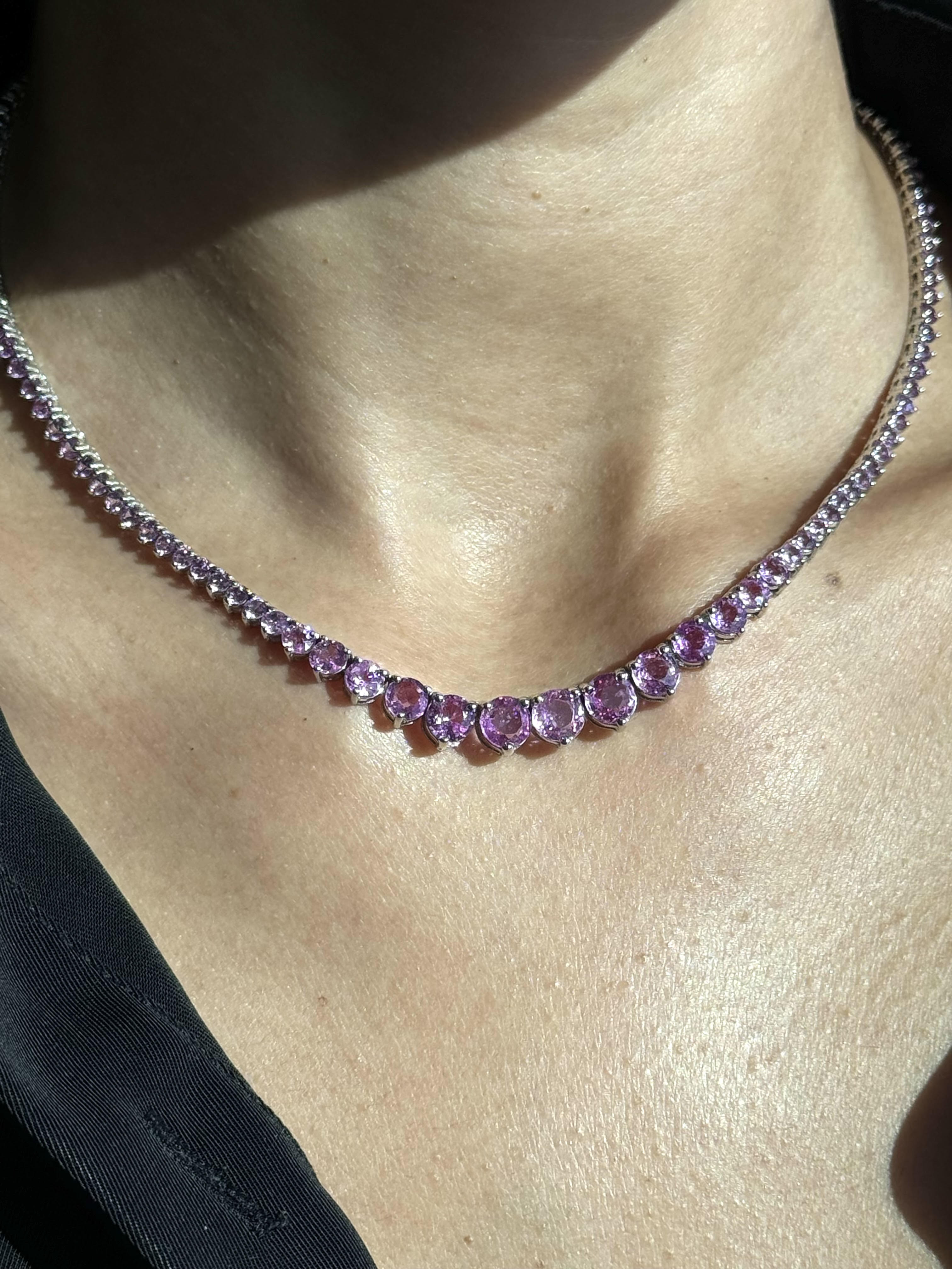 13CT Riviera Graduated Natural Pink Sapphire Necklace