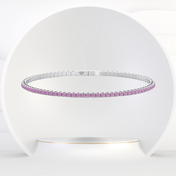 Flexible Natural Pink Sapphire Bangle 14K Solid Gold