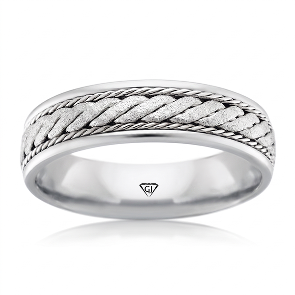 Twisted Rope Men's Solid Gold Band WG  2