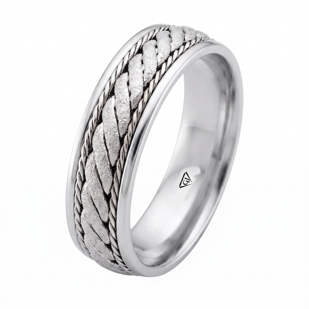 Twisted Rope Men's Solid Gold Band WG 
