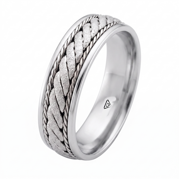 Twisted Rope Men's Solid Gold Band WG 