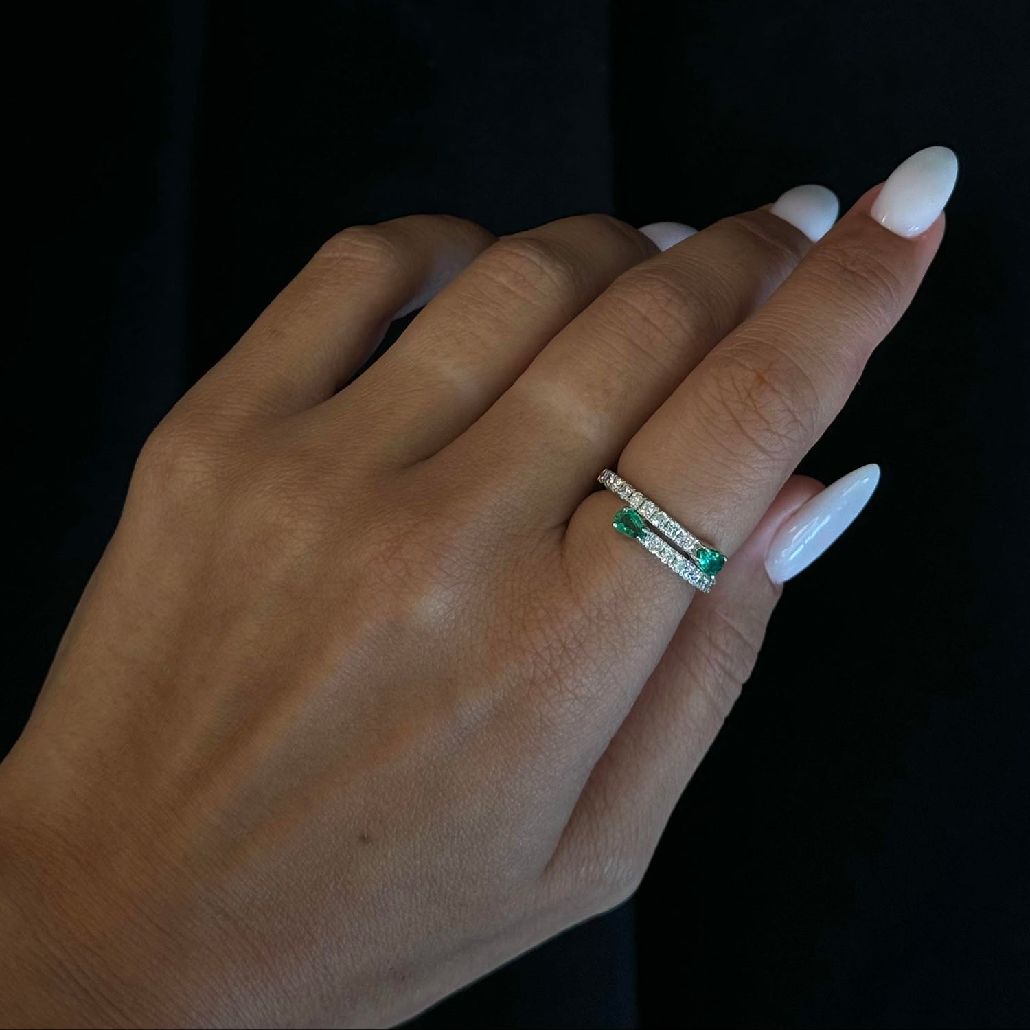 1.25CT T.W Pear Shape Emerald Pave Stack Ring