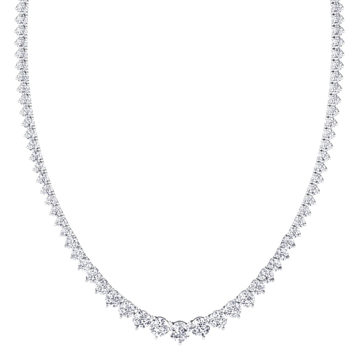 3-Prong Riviera Graduated Natural Diamond Tennis Necklace with Extender White Gold 14K