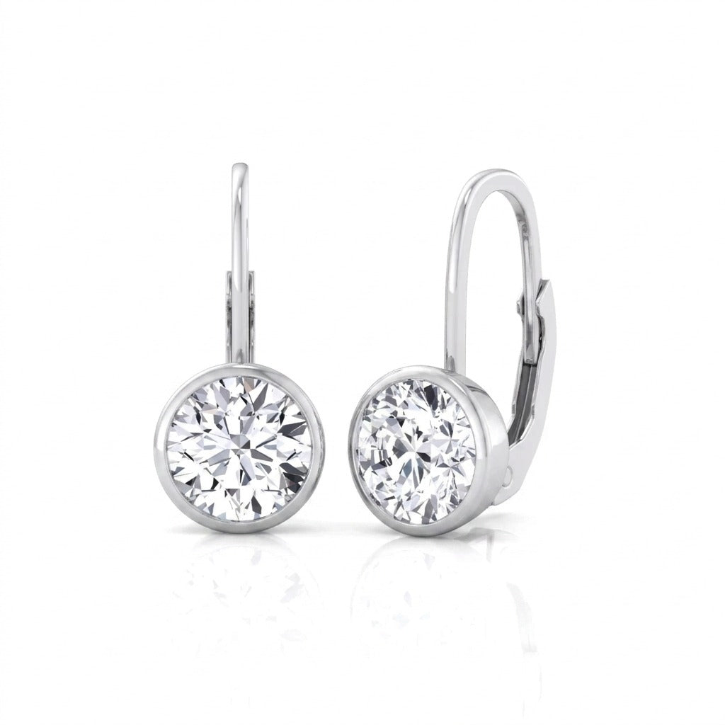 Round Shape Natural Diamond Dangle Earrings White Gold 14K