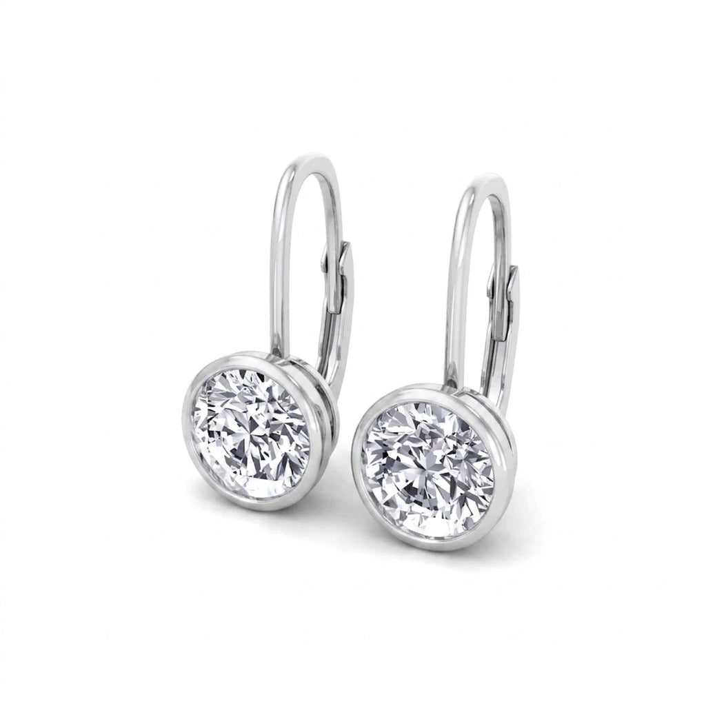 Round Shape Natural Diamond Dangle Earrings White Gold 18K