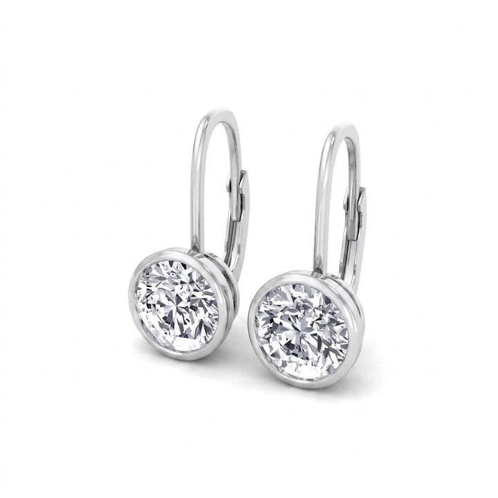 Round Shape Natural Diamond Dangle Earrings White Gold 18K