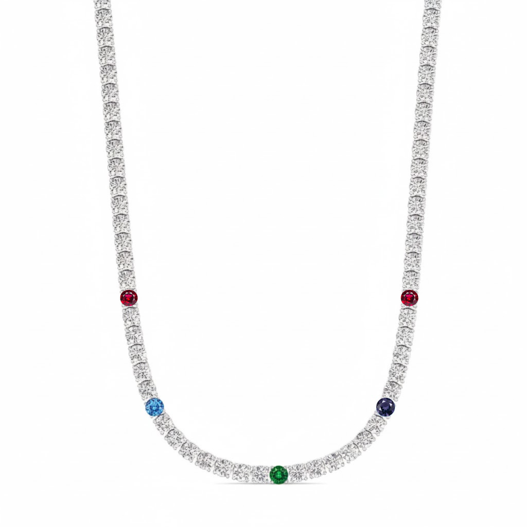 Custom Birthstone Diamond Tennis Necklace Natural Diamond Tennis Necklace 14K Solid Gold