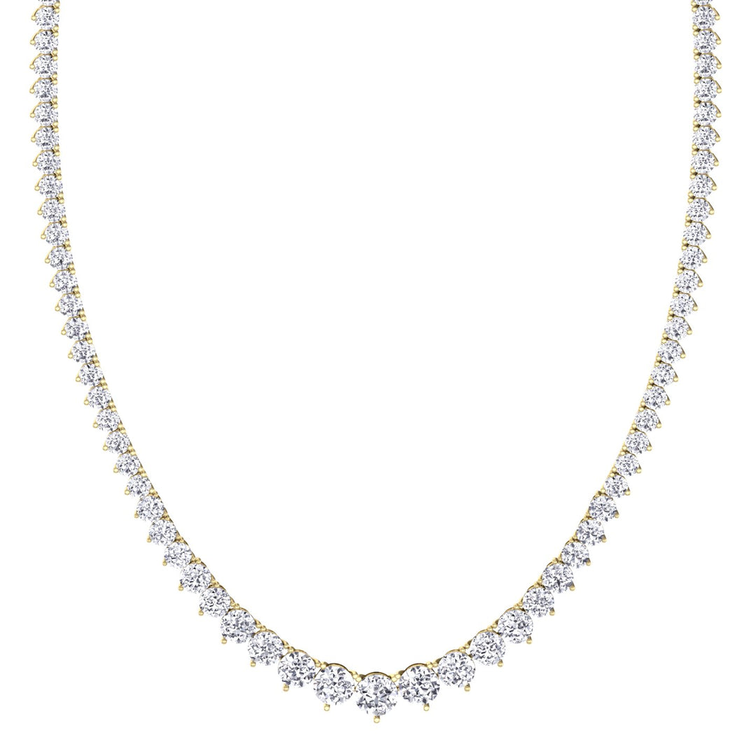 3-Prong Riviera Graduated Natural Diamond Tennis Necklace with Extender Yellow Gold 14K