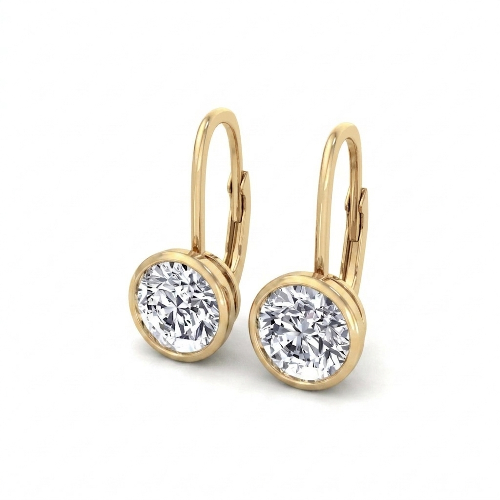Round Shape Natural Diamond Dangle Earrings Yellow Gold 18K