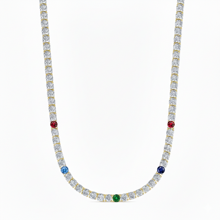 Custom Birthstone Diamond Tennis Necklace Natural Diamond Tennis Necklace 14K Solid Gold