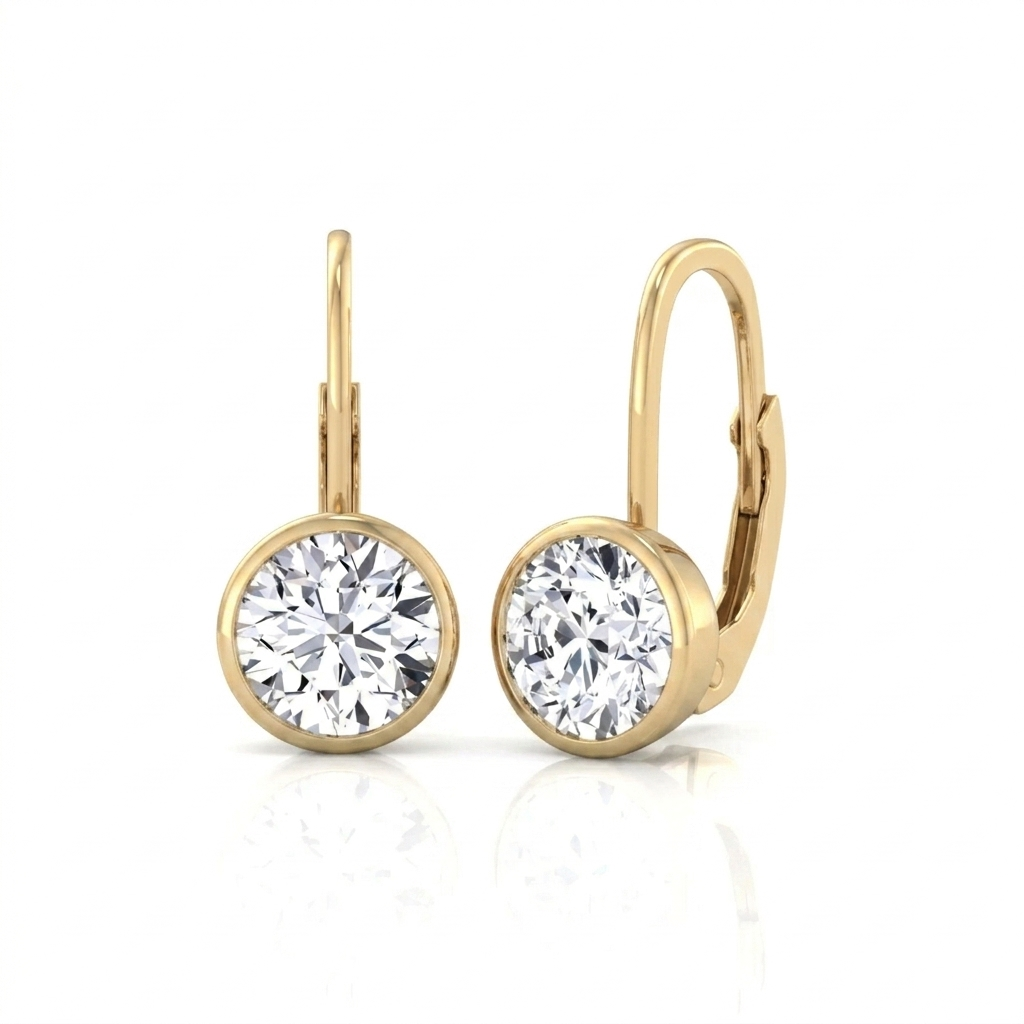 Round Shape Natural Diamond Dangle Earrings Yellow Gold 14K