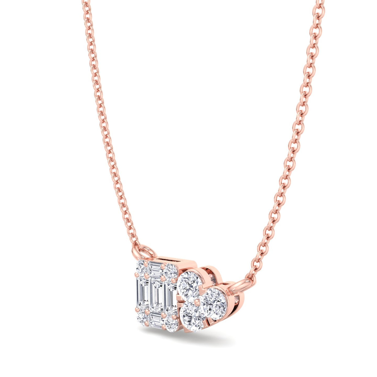 0.75Ct Heart & Emerald Shape Cluster Diamond Pendant Necklace, Rose, Hanging