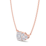 0.75Ct Heart & Emerald Shape Cluster Diamond Pendant Necklace, Rose, Hanging