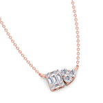 0.75Ct Heart & Emerald Shape Cluster Diamond Pendant Necklace, Rose, Lying Flat