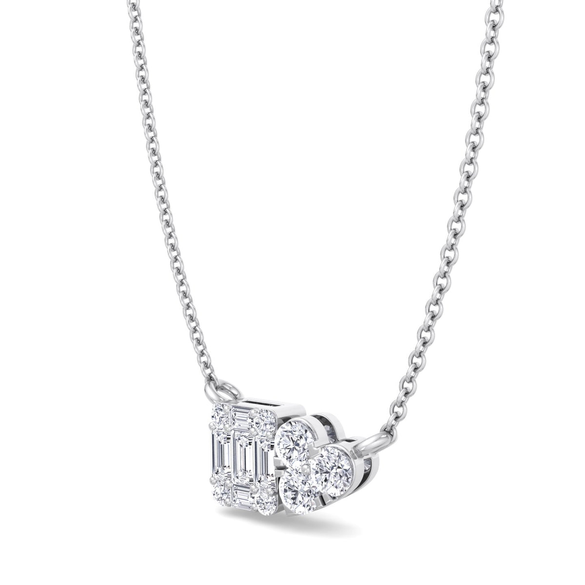 0.75Ct Heart & Emerald Shape Cluster Diamond Pendant Necklace, White, Hanging
