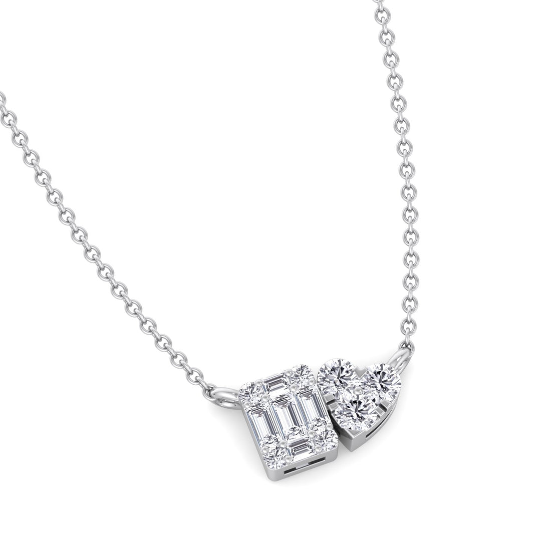 0.75Ct Heart & Emerald Shape Cluster Diamond Pendant Necklace, White, Lying Flat