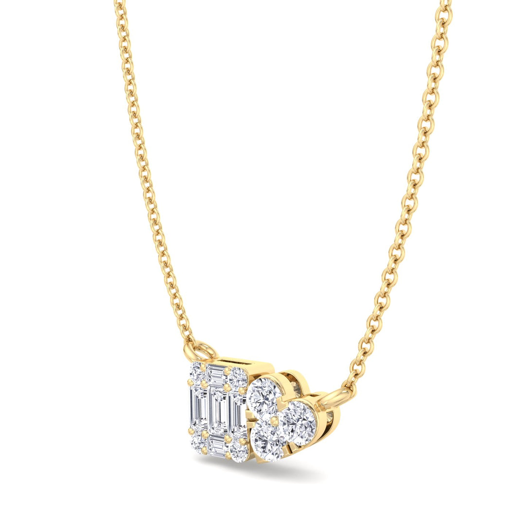 0.75Ct Heart & Emerald Shape Cluster Diamond Pendant Necklace, Yellow, Hanging