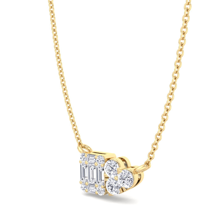 0.75Ct Heart & Emerald Shape Cluster Diamond Pendant Necklace, Yellow, Hanging