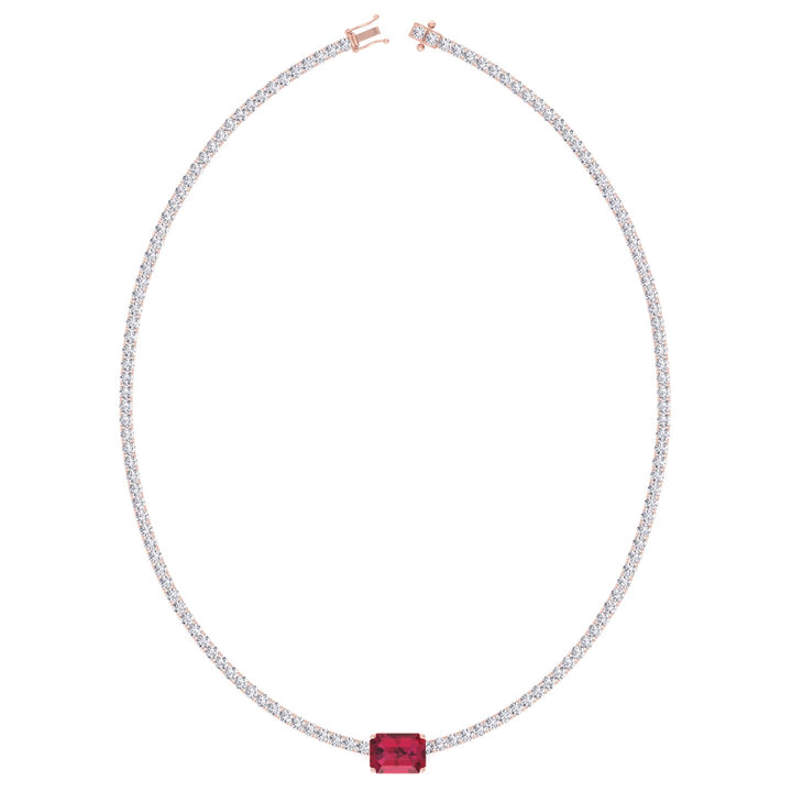 (12CT T.W.) Single Stone Red Ruby Natural Diamond Tennis Necklace, Rose Gold