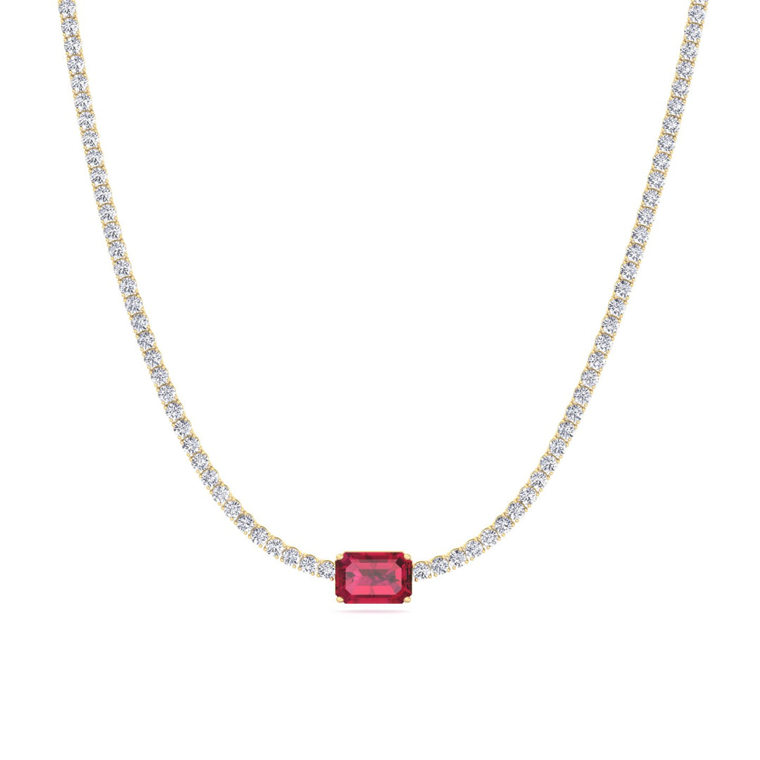 (12CT T.W.) Single Stone Red Ruby Natural Diamond Tennis Necklace, Yellow