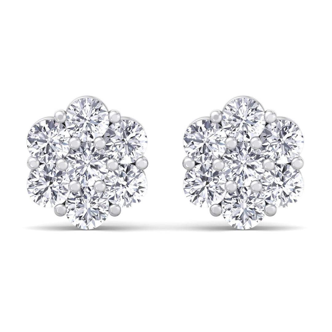 1CT Diamond Cluster Earrings In 18K White Gold