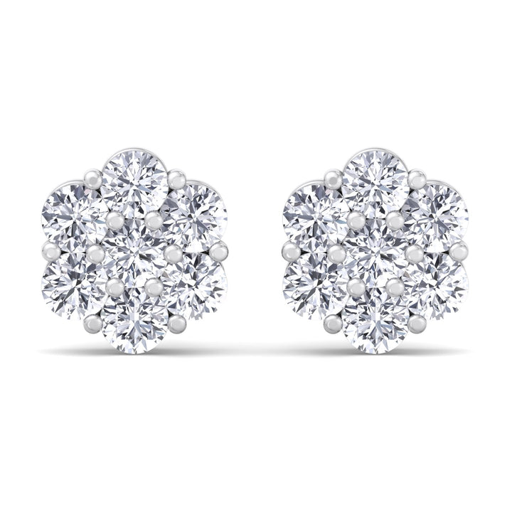 1CT Diamond Cluster Earrings In 18K White Gold