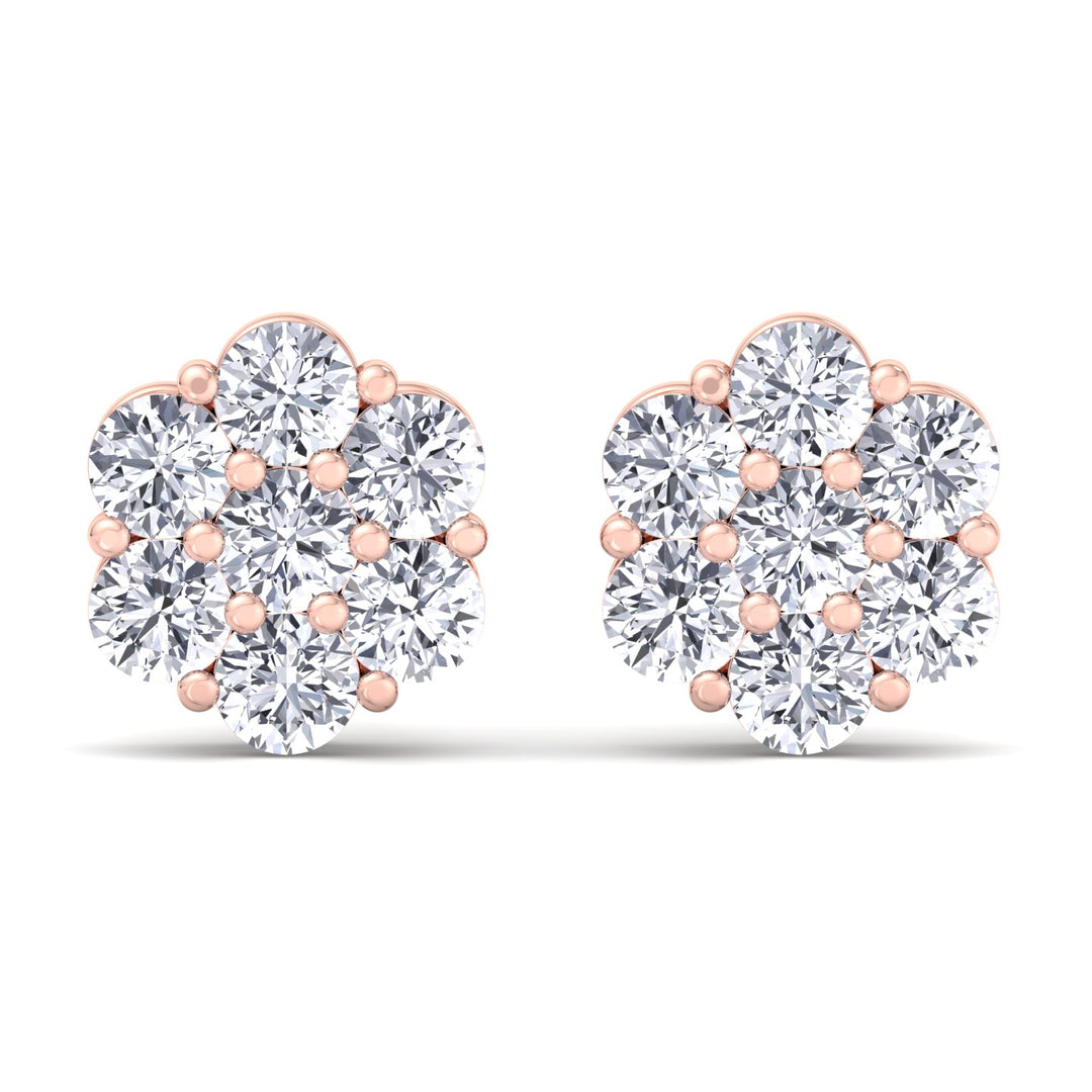 1CT Diamond Cluster Earrings in 18K Rose Gold