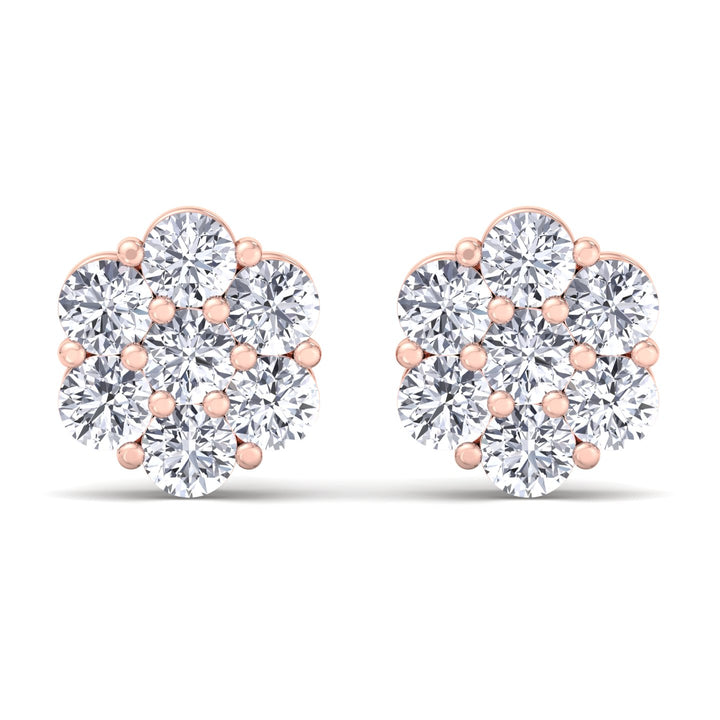 1CT Diamond Cluster Earrings in 18K Rose Gold
