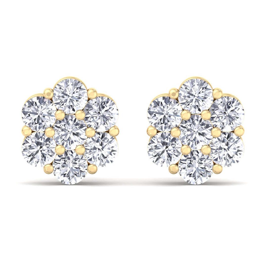 1CT Diamond Cluster Earrings in 18K Yellow Gold
