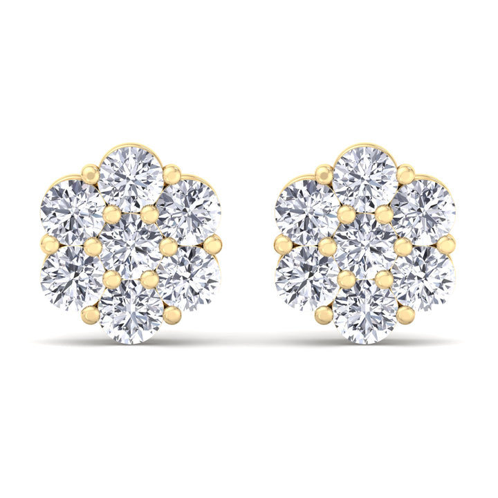 1CT Diamond Cluster Earrings in 18K Yellow Gold