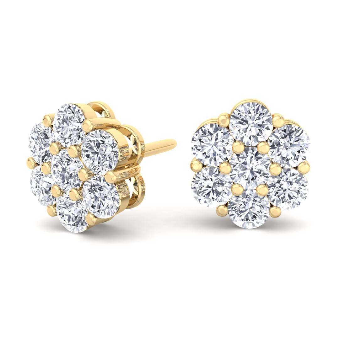 1CT Diamond Cluster Earrings in 18K Yellow Gold, Backing