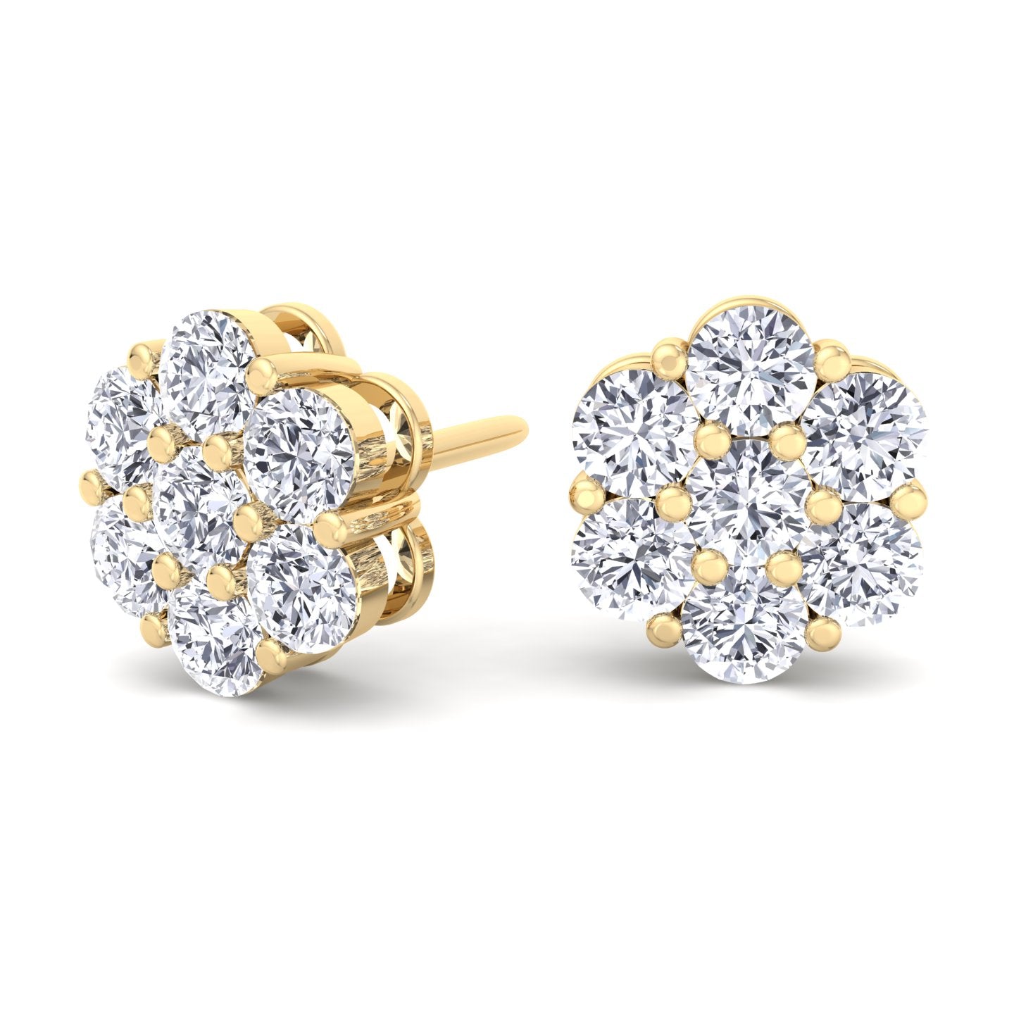 1CT Diamond Cluster Earrings in 18K Yellow Gold, Backing