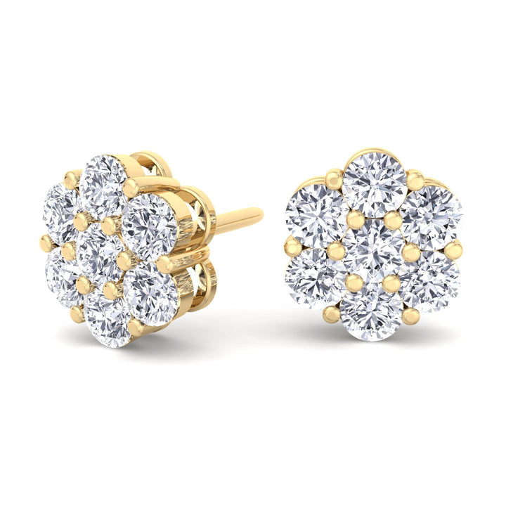 1CT Diamond Cluster Earrings in 18K Yellow Gold, Backing