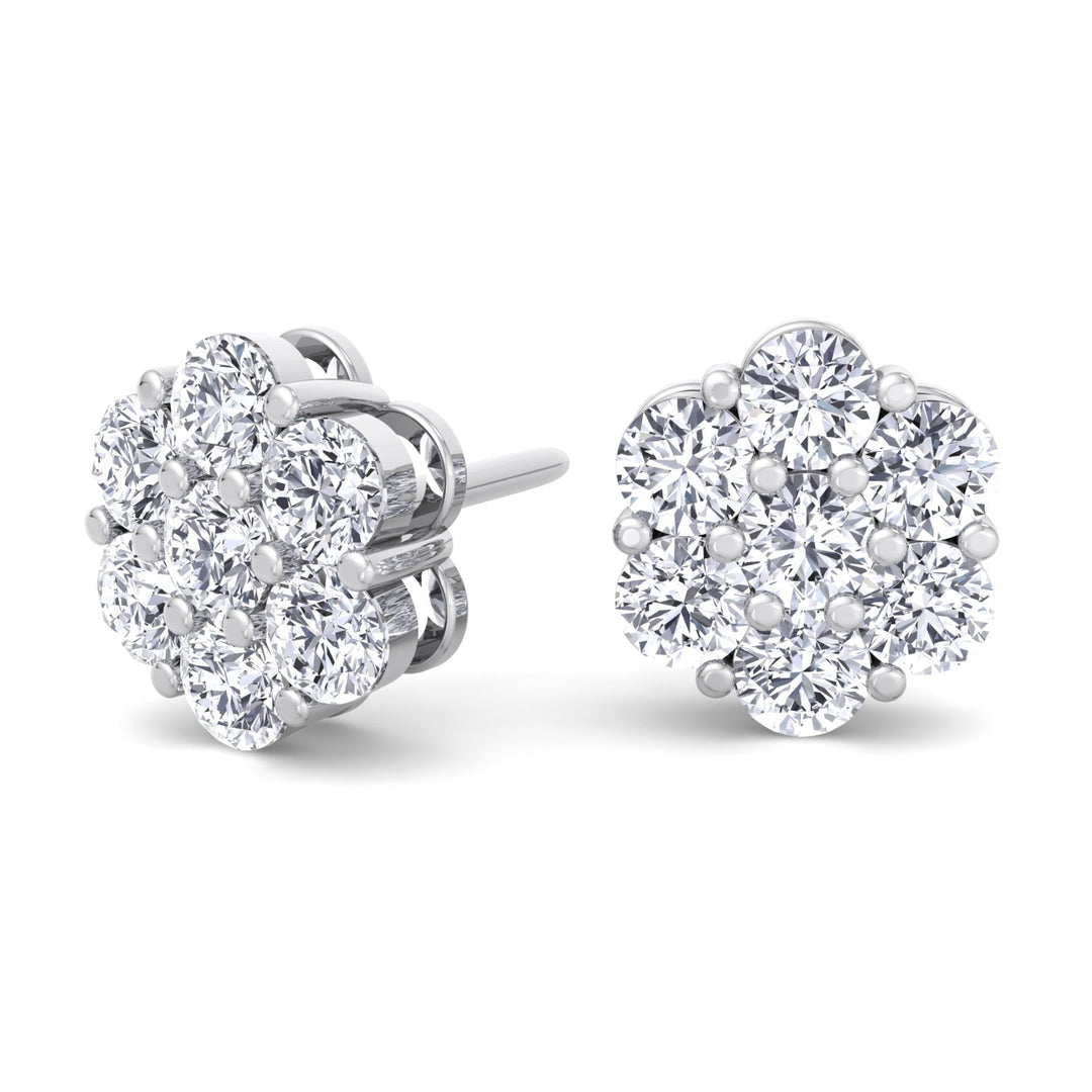 1CT Diamond Cluster Earrings in 18K White Gold