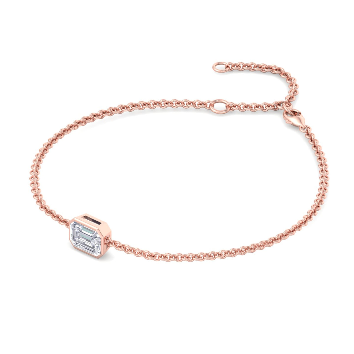 14K solid rose gold emerald cut diamond bracelet