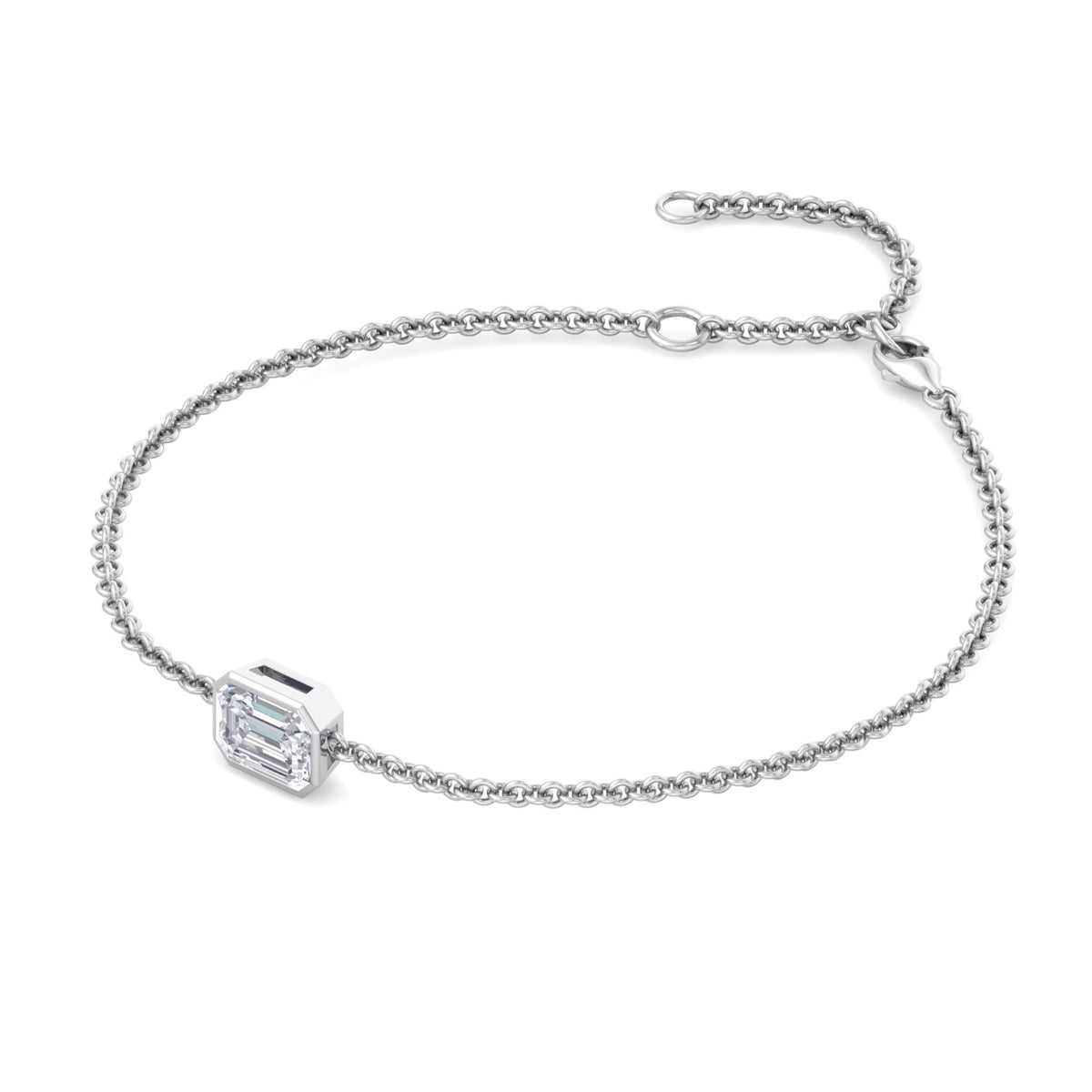 14K gold natural diamond bracelet with single emerald cut stone
