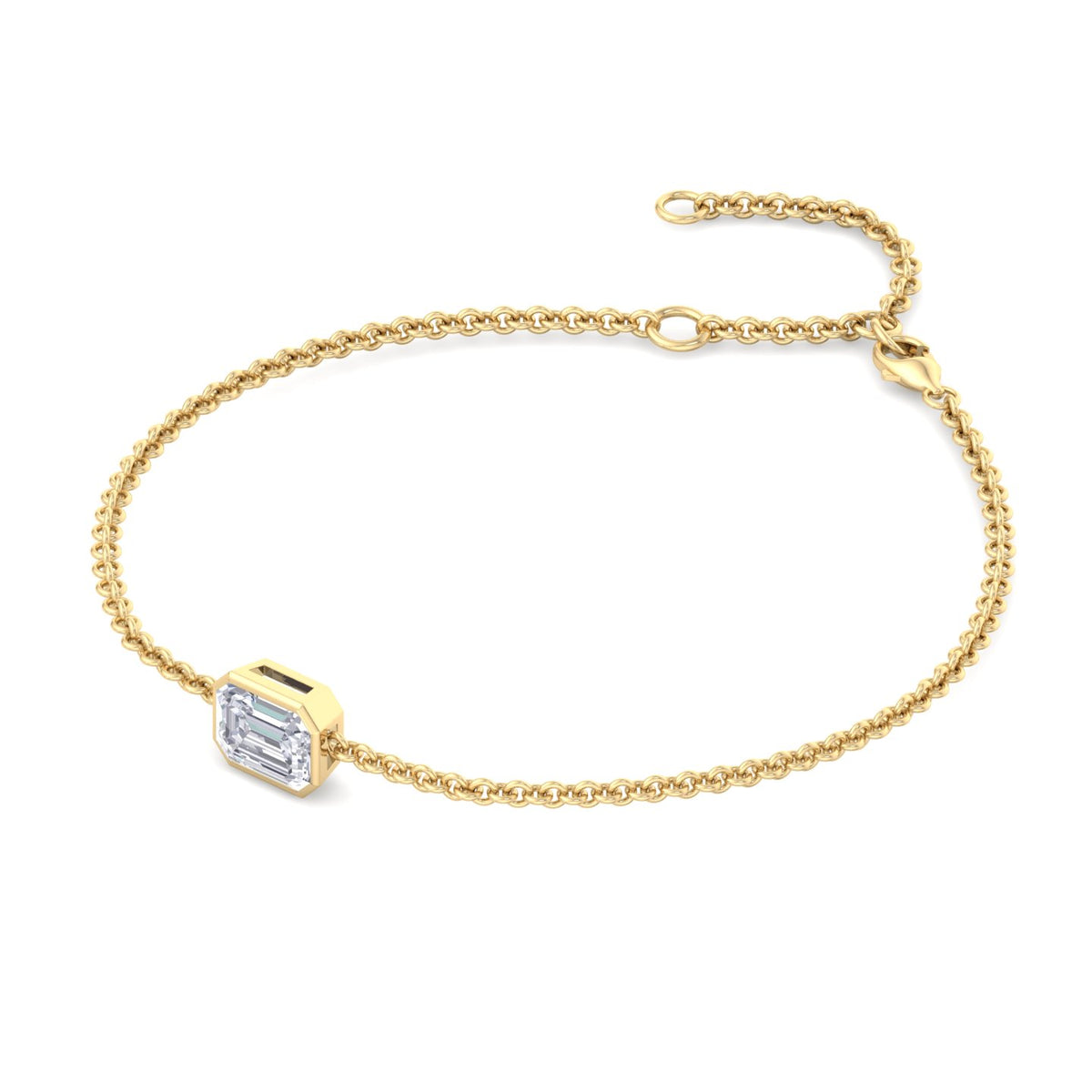 14K gold natural diamond bracelet with emerald cut stones