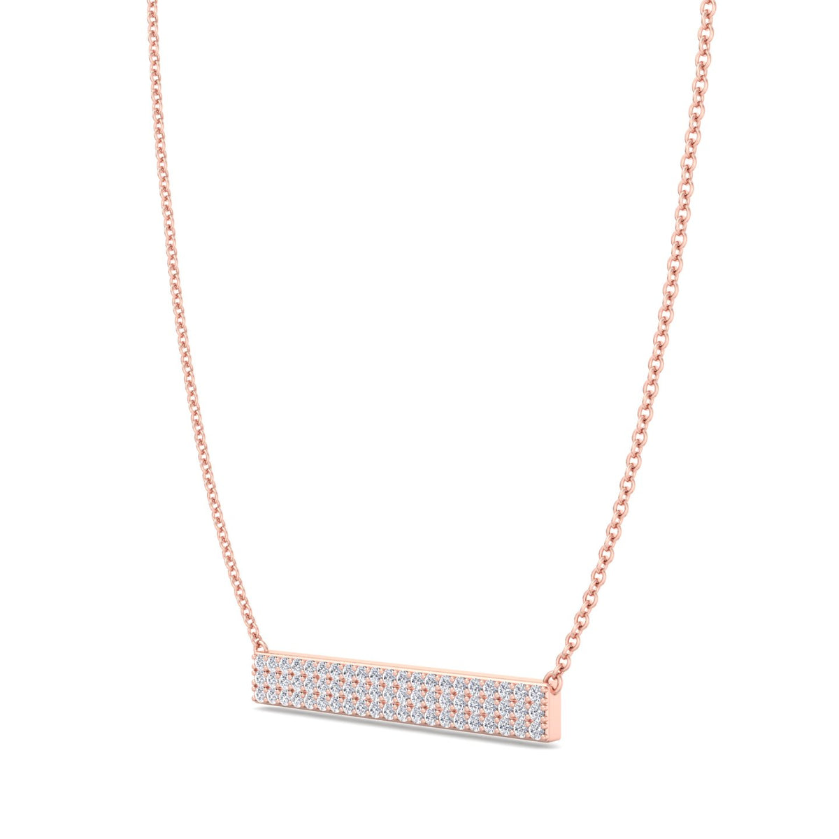 1/2CT Pave Set Diamond Bar Pendant, Rose Gold, Tilted