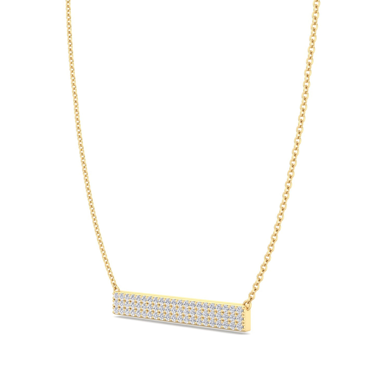 1/2CT Pave Set Diamond Bar Pendant, Yellow Gold, Tilted