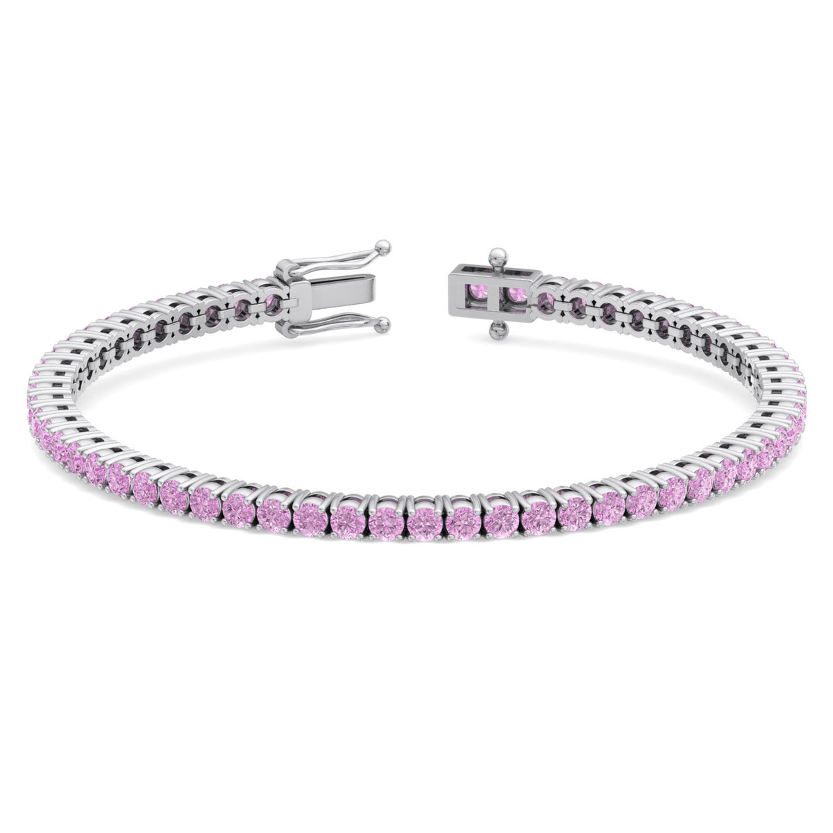 Pink sapphire tennis bracelet 14K white gold