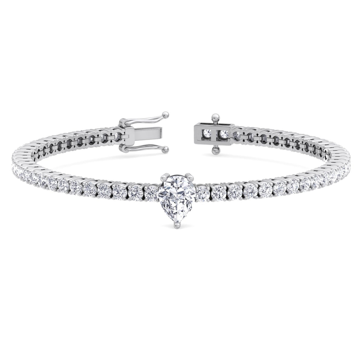 7CT pear shape diamond tennis bracelet 14K white gold