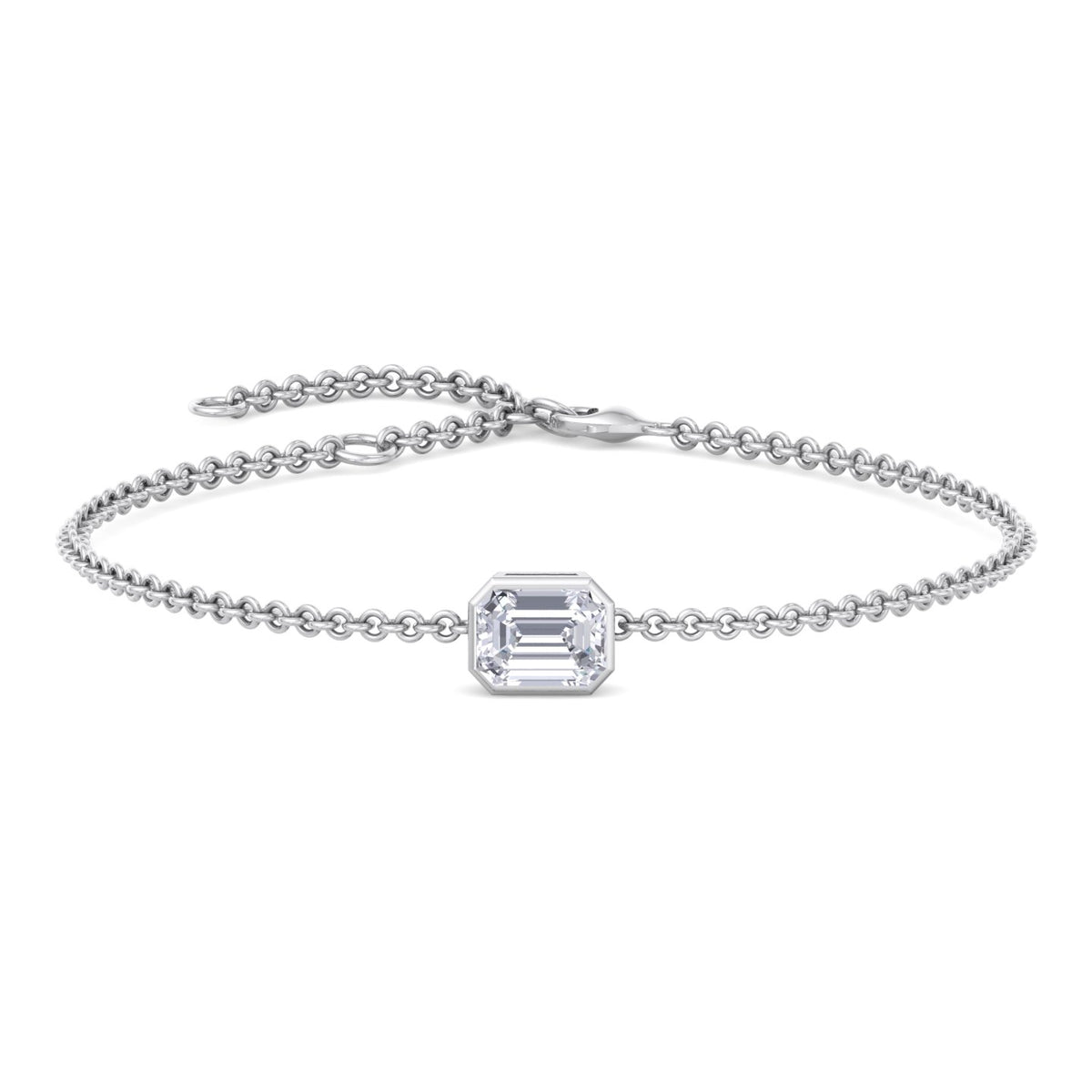 Bezel set emerald cut diamond bracelet 14K white gold