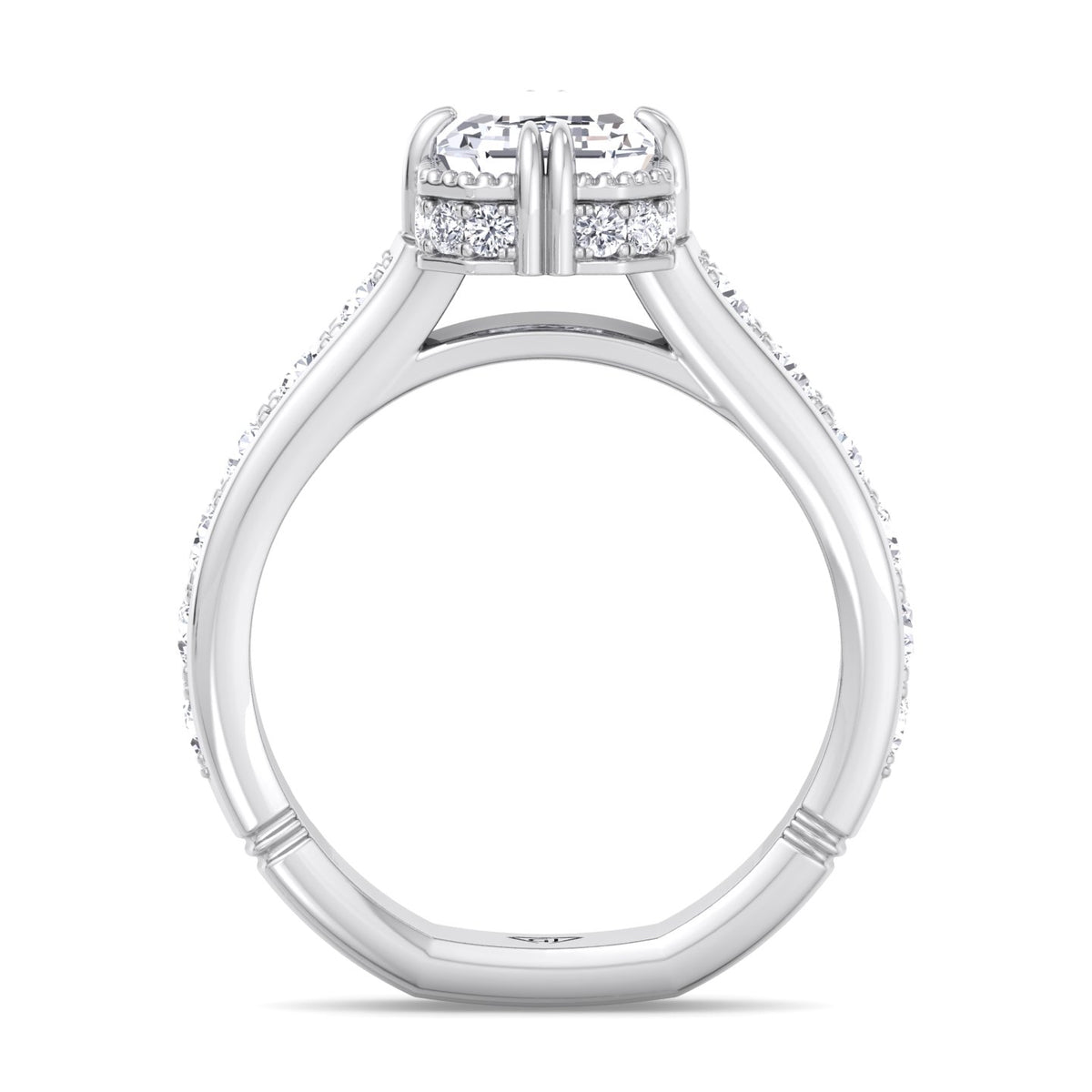 emerald-engagement-ring-with-side-stones-and-invisible-halo-in-white-gold