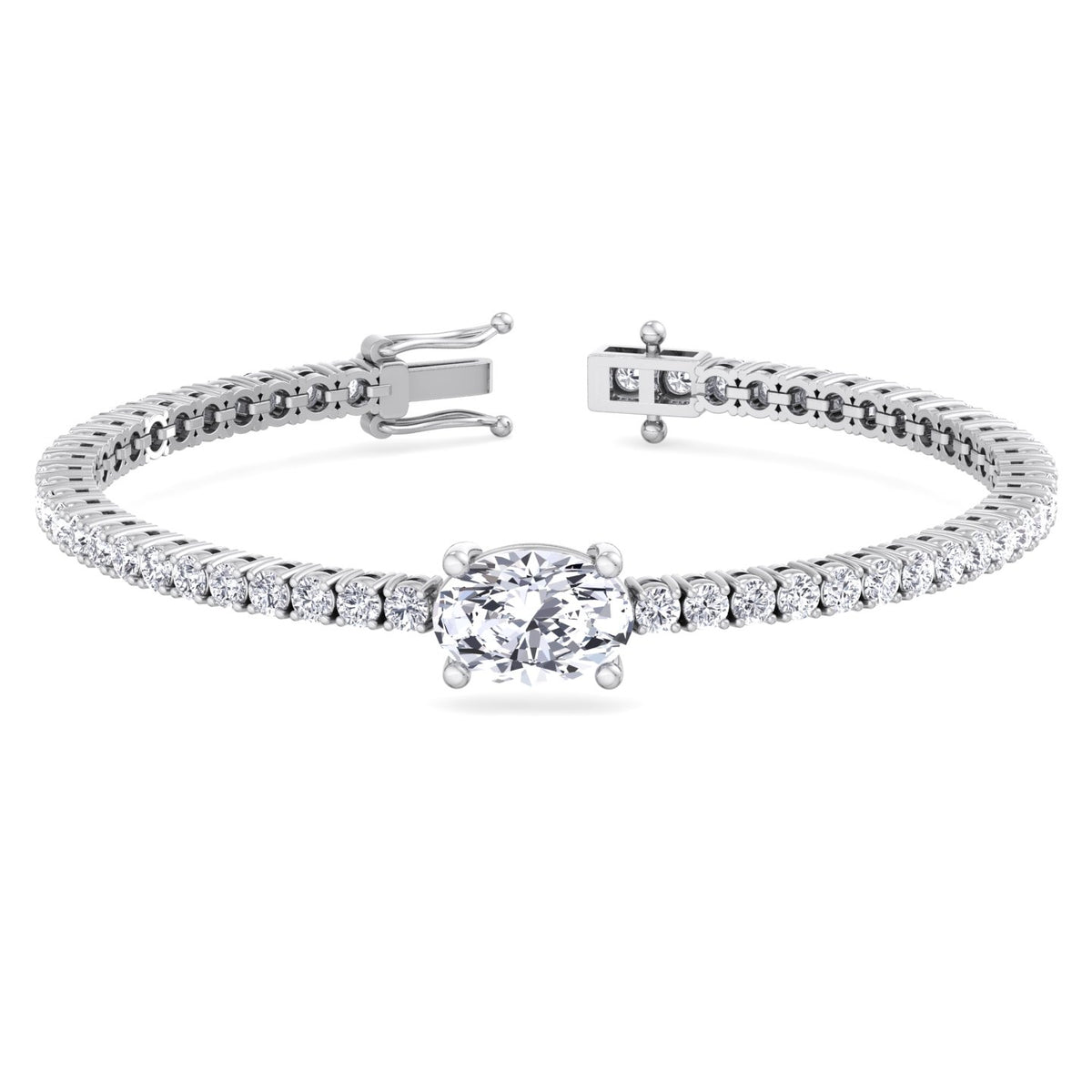 Oval cut diamond tennis bracelet 14K white gold