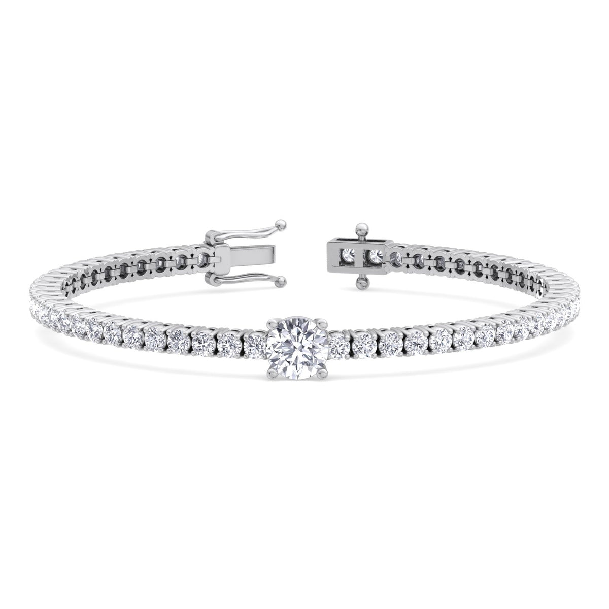 round cut center stone diamond tennis bracelet solid white gold